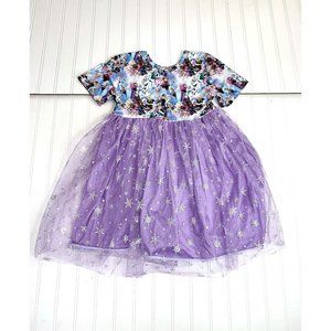 Girls FROZEN II Handmade Sz 5/6 Purple TULE Silver Snowflake EMPIRE Waist Dress